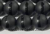 CAA3651 15.5 inches 8mm round matte & carved black agate beads