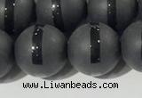 CAA3652 15.5 inches 10mm round matte & carved black agate beads