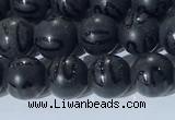 CAA3660 15.5 inches 6mm round matte & carved black agate beads