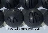 CAA3663 15.5 inches 12mm round matte & carved black agate beads