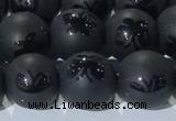 CAA3666 15.5 inches 8mm round matte & carved black agate beads