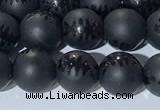 CAA3670 15.5 inches 6mm round matte & carved black agate beads