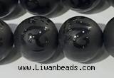 CAA3678 15.5 inches 12mm round matte & carved black agate beads