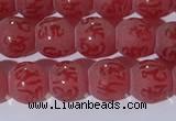 CAA3686 15.5 inches 6mm round matte & carved red agate beads