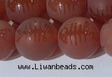 CAA3689 15.5 inches 12mm round matte & carved red agate beads