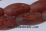 CAA3692 15.5 inches 8*16mm rice matte & carved red agate beads