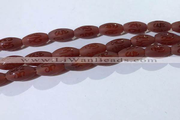 CAA3692 15.5 inches 8*16mm rice matte & carved red agate beads