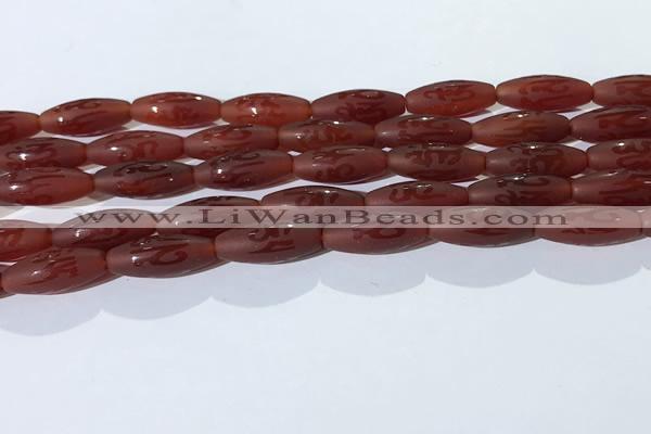 CAA3693 15.5 inches 8*19mm rice matte & carved red agate beads