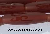 CAA3694 15.5 inches 8*30mm rice matte & carved red agate beads