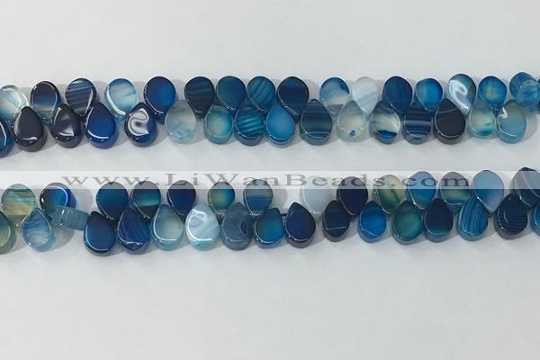 CAA3755 Top drilled 5*8mm flat teardrop line agate beads