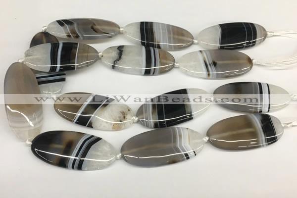 CAA3996 15.5 inches 25*55mm oval line agate gemstone beads