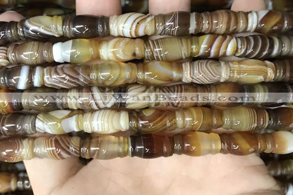 CAA4195 15.5 inches 8*15mm carved drum line agate gemstone beads