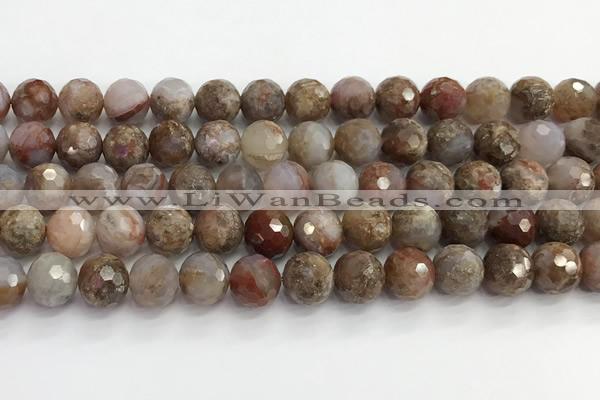 CAA5012 15.5 inches 10mm faceted round flower agate beads