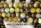 CAA5175 15.5 inches 14mm faceted round banded agate beads