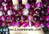 CAA5189 15.5 inches 14mm faceted round banded agate beads