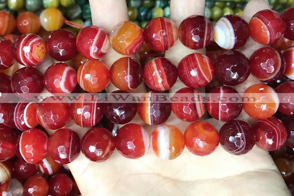 CAA5210 15.5 inches 14mm faceted round banded agate beads