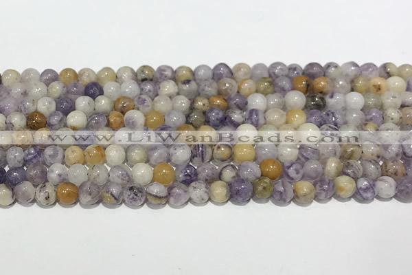 CAA5485 15 inches 4mm round purple flower stone beads