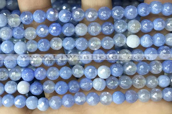 CAA5550 15 inches 6mm faceted round AB-color banded agate beads