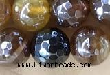 CAA5571 15 inches 8mm faceted round AB-color banded agate beads