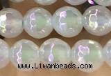 CAA5620 15 inches 6mm faceted round AB-color white agate beads