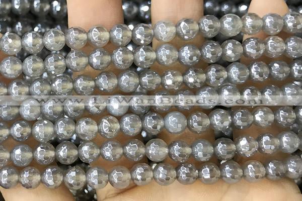 CAA5640 15 inches 6mm faceted round AB-color grey agate beads