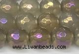 CAA5651 15 inches 8mm faceted round AB-color grey agate beads