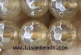 CAA5656 15 inches 8mm faceted round AB-color yellow agate beads