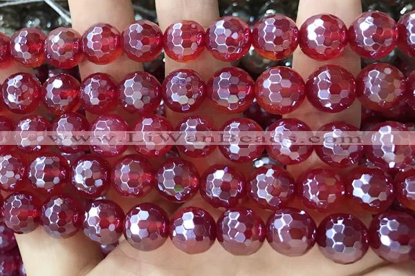 CAA5662 15 inches 10mm faceted round AB-color red agate beads