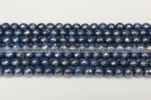 CAA5675 15 inches 6mm faceted round AB-color blue agate beads