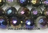 CAA5691 15 inches 8mm faceted round AB-color Indian agate beads