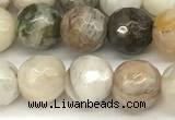 CAA5805 15 inches 6mm faceted round bamboo leaf agate beads