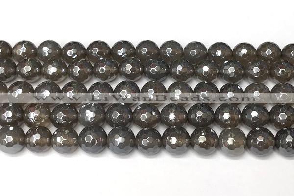 CAA5945 15 inches 10mm faceted round AB-color grey agate beads