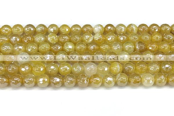 CAA5987 15 inches 6mm faceted round AB-color line agate beads