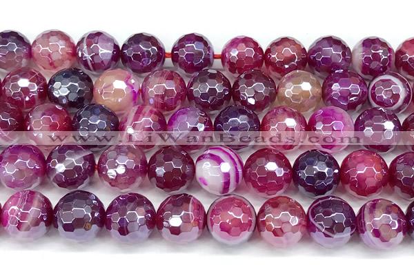 CAA5997 15 inches 10mm faceted round AB-color line agate beads