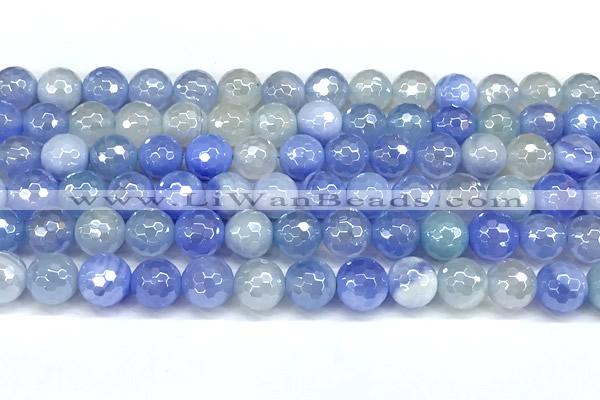 CAA6006 15 inches 8mm faceted round AB-color line agate beads