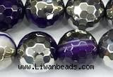 CAA6018 15 inches 10mm faceted round electroplated line agate beads