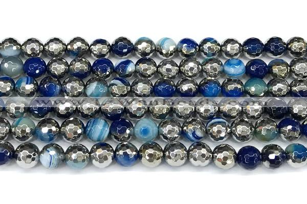 CAA6021 15 inches 8mm faceted round electroplated line agate beads