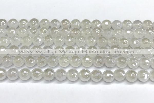 CAA6031 15 inches 8mm faceted round AB-color white agate beads