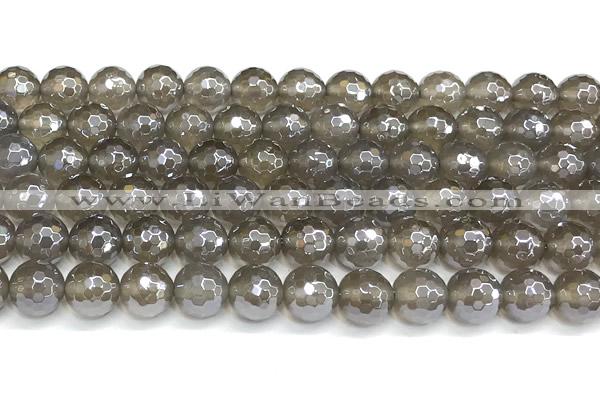 CAA6040 15 inches 10mm faceted round AB-color grey agate beads