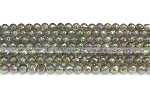 CAA6042 15 inches 6mm faceted round AB-color grey agate beads