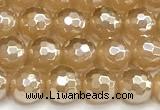 CAA6050 15 inches 6mm faceted round AB-color yellow agate beads