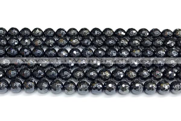 CAA6059 15 inches 8mm faceted round AB-color black agate beads