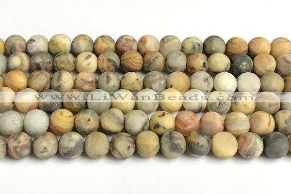 CAA6089 15 inches 12mm round matte yellow crazy lace agate beads