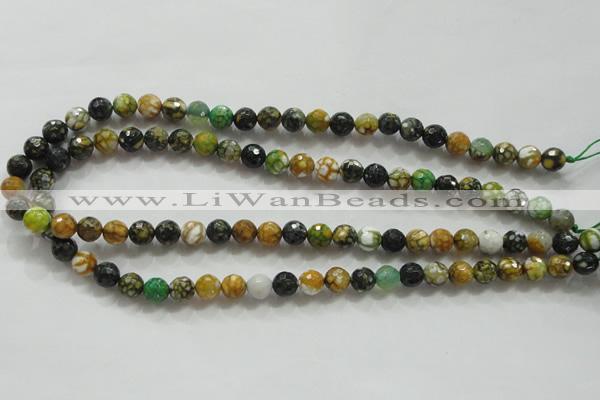 CAA791 15.5 inches 8mm faceted round fire crackle agate beads