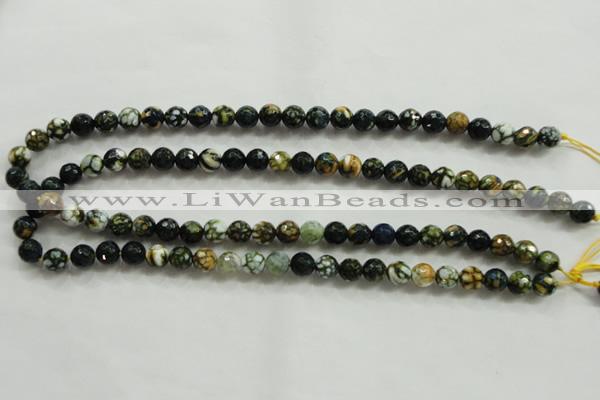 CAA792 15.5 inches 8mm faceted round fire crackle agate beads