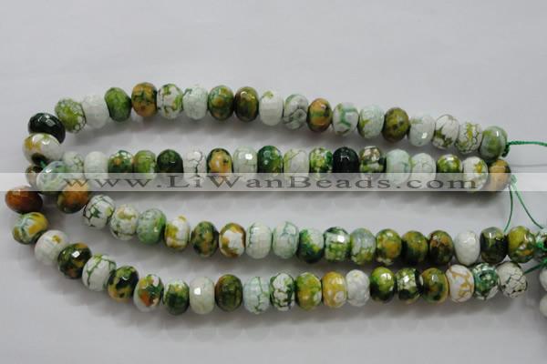 CAA827 15.5 inches 10*14mm faceted rondelle fire crackle agate beads