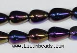 CAA855 15.5 inches 10*14mm teardrop AB-color black agate beads