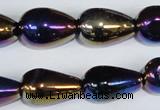 CAA857 15.5 inches 13*20mm teardrop AB-color black agate beads