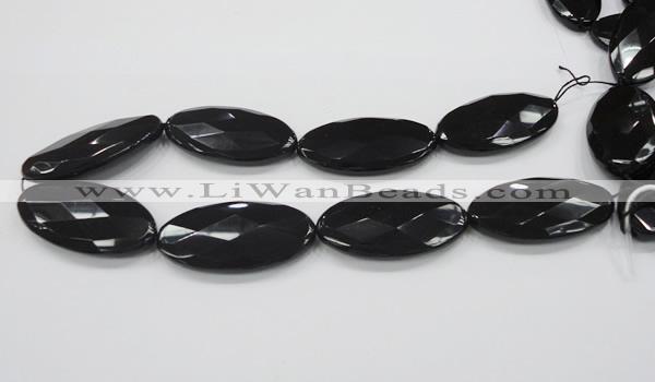 CAB322 15.5 inches 25*50mm faceted oval black agate gemstone beads