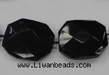 CAB326 15.5 inches 25*30mm faceted octagonal black agate gemstone beads